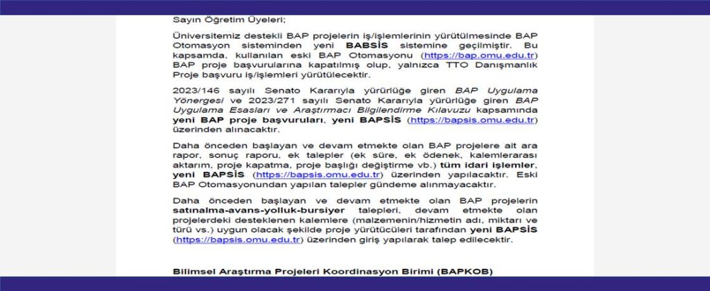 BAPSİS Proje Süreçleri Yönetim Sistemi